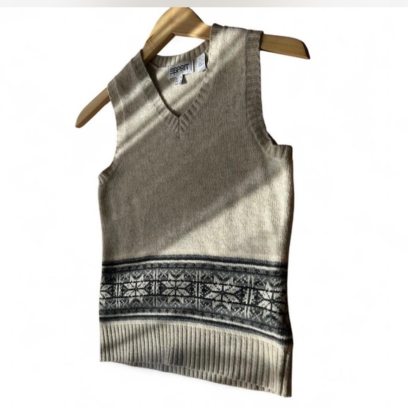 Tan |Esprit| Lambswool Blend Sleeveless Knit Vest Black Nordstrik Detail Size XS - Picture 2 of 7